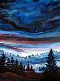 Fir Trees Sleep in a Bed of Stars Pacific Northwest Zen Landscape Original Painting
