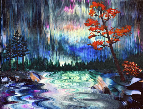 Autumn in the Rain Original Pour Painting on Canvas Laura Milnor Iverson