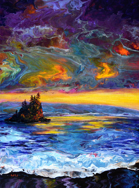 Sea Stack in the Electric Twilight Original Painting Oregon Coast Seascape Laura Milnor Iverson