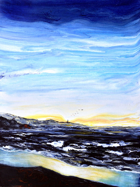 Lighthouse Over an Inky Sea Original Painting Laura Milnor Iverson 18x24 Oregon Seascape