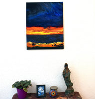 Seascape in Indigo and Bright Orange Original Painting Laura Milnor Iverson Official Site