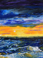Sunset Seascape in Blue and Yellow Original Painting