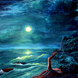 Windswept Cypress And Whale Waving Original Painting Moody Seascape