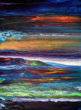 The Last Light Over a Rainbow Sea Original Pour Painting Seascape Ocean PNW Oregon