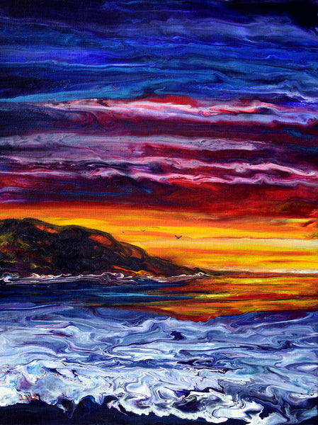 Sunset Reflections Oregon Coast Pacific Northwest Original Pour Painting on Canvas