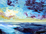 The Sun Setting Over the Cerulean Sea Original Painting Laura Milnor Iverson abstract expressionist seascape