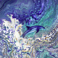 Dolphin Leaping from the Waves Original Pour Painting Seascape