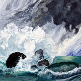 Waves Crashing Over Rocks 12x12 Square Original Painting Laura Milnor Iverson Pour Seascape