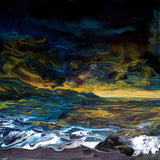 Golden Twilight over the Stormy Sea Original Pour Painting Seascape