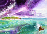 Mysterious Island Original Pour Painting on Canvas Seascape Laura Milnor Iverson