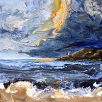 Stormy Sunset in Newport Original Painting Oregon Ocean Lighthouse Seascape 