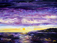 Purple Sunset Over the Sea Original Pour Painting Laura Milnor Iverson Abstract Seascape