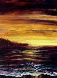 Golden Glow Over Depoe Bay Oregon Pacific Northwest Seascape Original Pour Painting on Canvas Laura Milnor Iverson zenbreeze.com