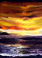 Golden Light Over the Sea Oregon Sunset Seascape Original Pour Painting on Canva