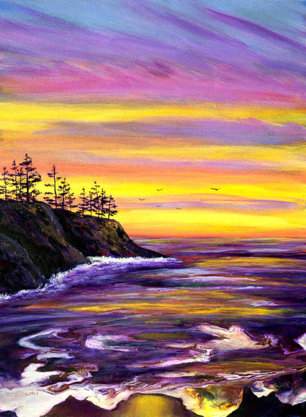 Sunset Over Oregon Sea Stacks Pacific Northwest Coast Seascape Original Painting