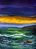 Wave at Twilight in the Pacific Northwest Original Painting Laura Milnor Iverson Oregon Seascape
