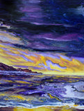 Yaquina Head Lighthouse in Purple Sunset Original Painting Oregon Seascape
