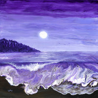 Lavender Moonlight Over the Oregon Coast Original Painting Pacific Northwest Purple Moon Pour Painting