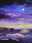 Full Moon Over a Purple Sea Original Painting Laura Milnor Iverson Oregon Seascape