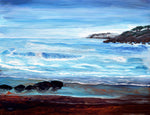Here By the Sea and Sand Original Painting Laura Milnor Iverson Blue Oregon Coast Seascape