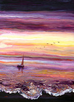 Sailing On into the Sunset Sea Sailboat Ocean Seascape Original Painting