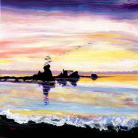 Dawn at Siletz Bay Original Pour Painting Oregon Coast Ocean Seascape
