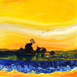 Siletz Bay Sunset in Golden Yellow and Blue Original Painting Laura Milnor Iverson Oregon Pacific Northwest Seascape