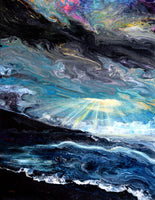 Whale in Spring Storm Original Painting Oregon Ocean Seascape Laura Milnor Iverson