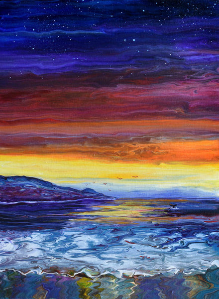 Whale Tail in the Distant Sunset Original Painting Laura Milnor Iverson Official Site