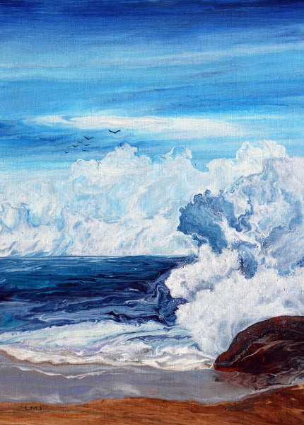 Seagulls Soar Above the Surf Original Painting - SOLD - Prints Available