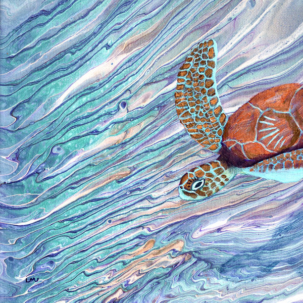 Sea Turtle Swimming By Original Painting - SOLD - Prints Available