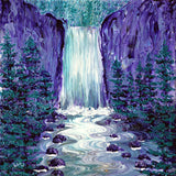 Tumalo Falls in Purple and Teal Original Pour Painting Oregon Waterfall Landscape