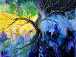 Day Night Tree of Life Pour Painting on Canvas Landscape Original Art Wall Decor