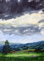 Sheep in Sunlit Spring Grass Original Painting Laura Milnor Iverson Oregon Landscape