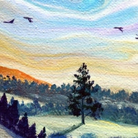 Sunset Over a Distant Tree Original Painting Laura Milnor Iverson