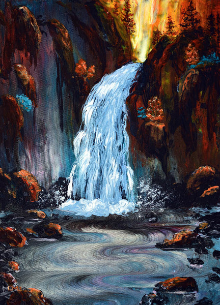 Morning at Wahclella Falls Original Painting Laura Milnor Iverson Oregon Waterfall Landscape 