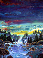 Twilight at Tumalo Falls Oregon Waterfall Original Painting Landscape