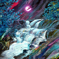 Alsea Falls by Moonlight Original Painting Waterfall Landscape