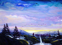Waterfall in Sunset Glow Original Painting Laura Milnor Iverson