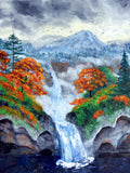 Waterfall in Autumn Mist Original Painting Multnomah Falls Oregon Landscape