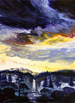 Pacific Northwest Waterfall Winter Sunset Original Painting Laura Milnor Iverson Pour Painting Landscape