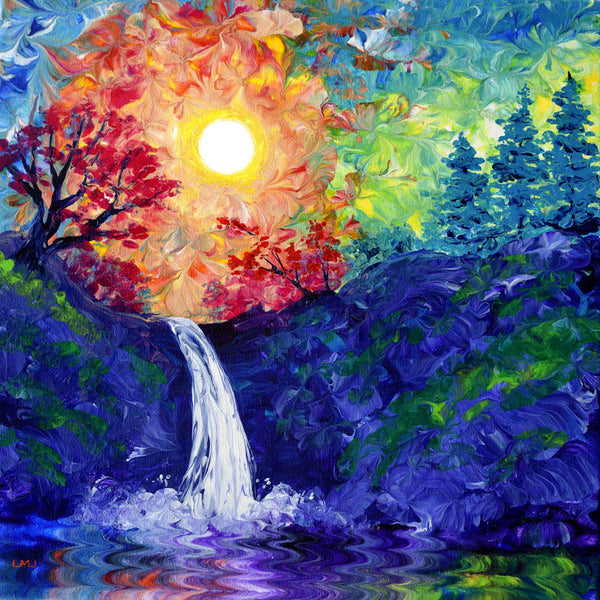 Rainbow Waterfall Original Pour Painting Landscape