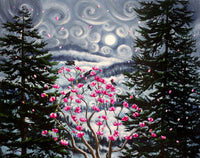 Magnolia and Pine Trees in Early Spring Original Painting Laura Milnor Iverson Official Site