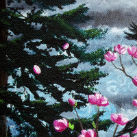 Magnolia and Pine Trees in Early Spring Original Painting Laura Milnor Iverson Official Site
