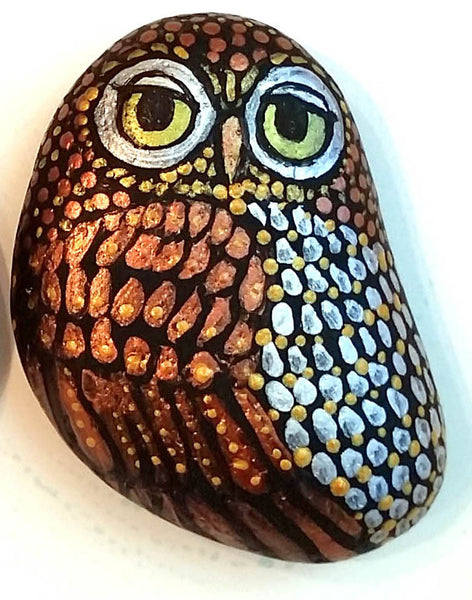 Metallic Owl Painted Rock - SOLD
