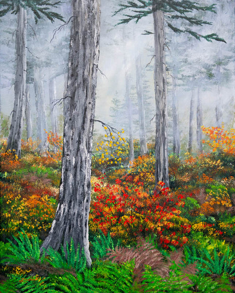 Walking Through the Woods on a Rainy Autumn Day Original Painting - Prints Available