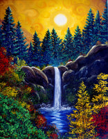 Autumn Sunset at Silver Falls Original Painting Waterfall Landscape by Oregon Artist Laura Milnor Iverson