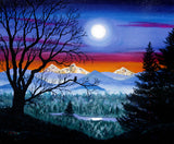 Three Sisters Overlooking a Moonlit River Original Painting - SOLD - Prints Available