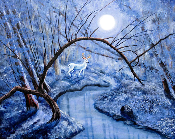 White Stag at Dunawi Creek Original Painting Laura Milnor Iverson - SOLD - Prints Available