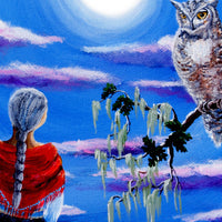 Wise Woman and Owl Full Moon Meditation Original Painting - Laura Milnor Iverson Official Site